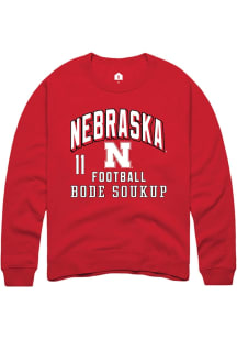 Bode Soukup Rally Mens Red Nebraska Cornhuskers NIL Arch Logo Crew Sweatshirt