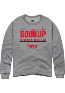 Bode Soukup Rally Mens Graphite Nebraska Cornhuskers NIL Stacked Box Crew Sweatshirt