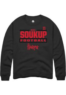 Bode Soukup Rally Mens Black Nebraska Cornhuskers NIL Stacked Box Crew Sweatshirt
