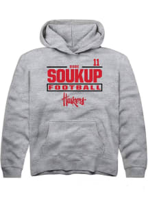 Bode Soukup Rally Youth Grey Nebraska Cornhuskers NIL Stacked Box Long Sleeve Hooded Sweatshirt