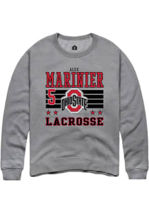Alex Marinier Rally Mens Grey Ohio State Buckeyes NIL Striped Crew Sweatshirt