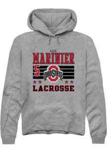 Alex Marinier Rally Mens Grey Ohio State Buckeyes NIL Striped Hooded Sweatshirt