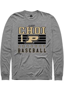 Albert Choi Rally Mens Grey Purdue Boilermakers NIL Striped Tee