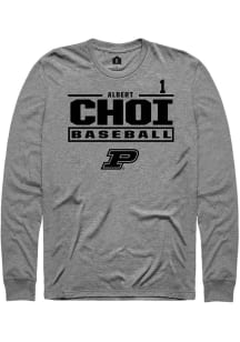 Albert Choi Rally Mens Graphite Purdue Boilermakers NIL Stacked Box Tee