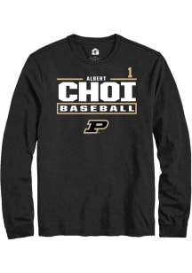 Albert Choi Rally Mens Black Purdue Boilermakers NIL Stacked Box Tee