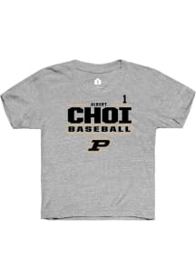 Albert Choi Rally Youth Grey Purdue Boilermakers NIL Stacked Box Short Sleeve T-Shirt