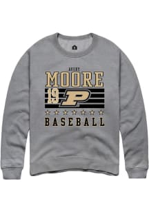 Avery Moore Rally Mens Grey Purdue Boilermakers NIL Striped Crew Sweatshirt