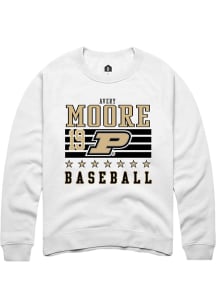 Avery Moore Rally Mens White Purdue Boilermakers NIL Striped Crew Sweatshirt