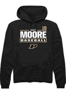 Avery Moore Rally Mens Black Purdue Boilermakers NIL Stacked Box Hooded Sweatshirt