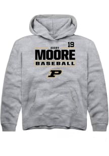 Avery Moore Rally Youth Grey Purdue Boilermakers NIL Stacked Box Long Sleeve Hooded Sweatshirt