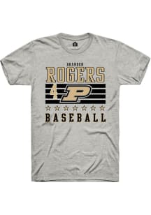 Brandon Rogers Ash Purdue Boilermakers NIL Striped Short Sleeve T Shirt