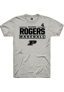 Brandon Rogers Ash Purdue Boilermakers NIL Stacked Box Short Sleeve T Shirt