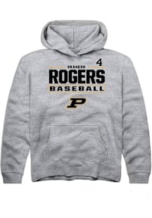 Brandon Rogers  Rally Purdue Boilermakers Youth Grey NIL Stacked Box Long Sleeve Hoodie