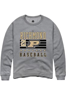 CJ Richmond  Rally Purdue Boilermakers Mens Grey NIL Striped Long Sleeve Crew Sweatshirt
