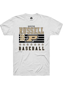 Houston Russell White Purdue Boilermakers NIL Striped Short Sleeve T Shirt