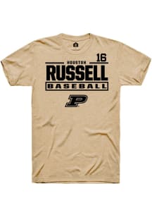 Houston Russell Tan Purdue Boilermakers NIL Stacked Box Short Sleeve T Shirt