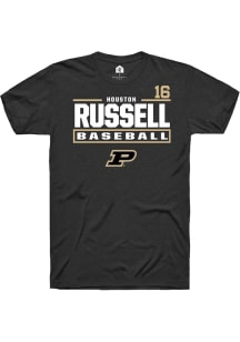 Houston Russell Black Purdue Boilermakers NIL Stacked Box Short Sleeve T Shirt