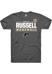 Houston Russell Grey Purdue Boilermakers NIL Stacked Box Short Sleeve T Shirt