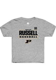 Houston Russell Rally Youth Grey Purdue Boilermakers NIL Stacked Box Short Sleeve T-Shirt