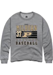 Isaac Milburn Rally Mens Grey Purdue Boilermakers NIL Striped Crew Sweatshirt