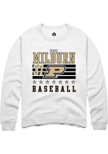 Isaac Milburn Rally Mens White Purdue Boilermakers NIL Striped Crew Sweatshirt