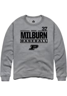Isaac Milburn Rally Mens Graphite Purdue Boilermakers NIL Stacked Box Crew Sweatshirt