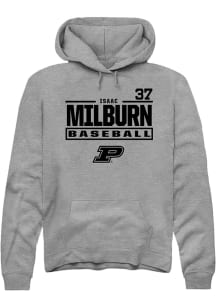 Isaac Milburn Rally Mens Graphite Purdue Boilermakers NIL Stacked Box Hooded Sweatshirt
