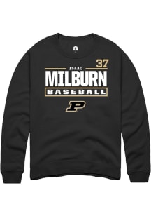 Isaac Milburn Rally Mens Black Purdue Boilermakers NIL Stacked Box Crew Sweatshirt