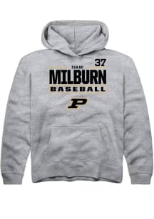Isaac Milburn Rally Youth Grey Purdue Boilermakers NIL Stacked Box Long Sleeve Hooded Sweatshirt