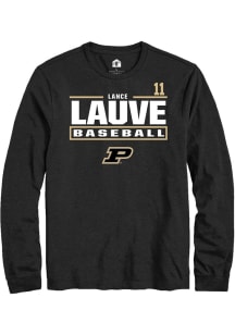 Lance Lauve Rally Mens Black Purdue Boilermakers NIL Stacked Box Tee