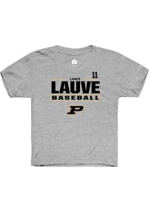 Lance Lauve Rally Youth Grey Purdue Boilermakers NIL Stacked Box Short Sleeve T-Shirt
