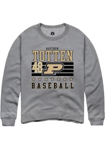 Matthew Totten Rally Mens Grey Purdue Boilermakers NIL Striped Crew Sweatshirt