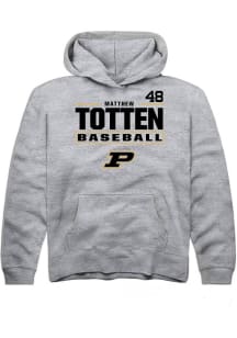 Matthew Totten Rally Youth Grey Purdue Boilermakers NIL Stacked Box Long Sleeve Hooded Sweatshirt