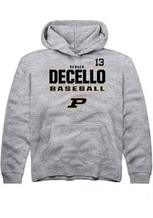 Sergio DeCello  Rally Purdue Boilermakers Youth Grey NIL Stacked Box Long Sleeve Hoodie