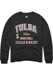 Jesaiah McWright Rally Mens Black Tulsa Golden Hurricane NIL Arch Logo Crew Sweatshirt