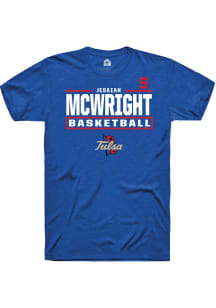 Jesaiah McWright Blue Tulsa Golden Hurricane NIL Stacked Box Short Sleeve T Shirt