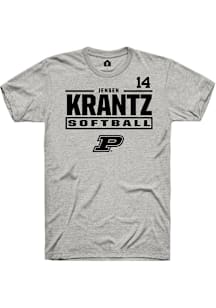 Jensen Krantz  Purdue Boilermakers Ash Rally NIL Stacked Box Short Sleeve T Shirt