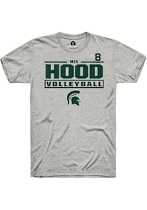 Mia Hood  Michigan State Spartans Ash Rally NIL Stacked Box Short Sleeve T Shirt