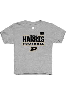 Antonio Harris Rally Youth Grey Purdue Boilermakers NIL Stacked Box Short Sleeve T-Shirt