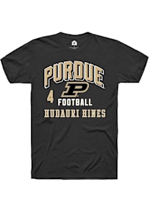 Hudauri Hines  Purdue Boilermakers Black Rally Football NIL Arch Logo Short Sleeve T Shirt
