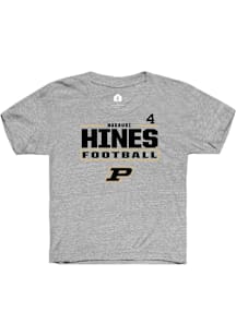 Hudauri Hines  Rally Purdue Boilermakers Youth Grey NIL Stacked Box Short Sleeve T-Shirt