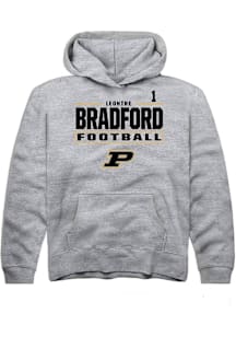 LeonTre Bradford  Rally Purdue Boilermakers Youth Grey NIL Stacked Box Long Sleeve Hoodie