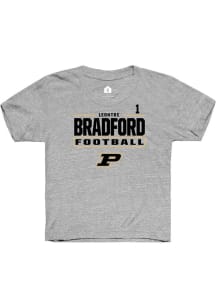 LeonTre Bradford Rally Youth Grey Purdue Boilermakers NIL Stacked Box Short Sleeve T-Shirt