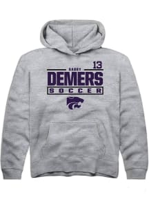 Gabby DeMers Rally Youth Grey K-State Wildcats NIL Stacked Box Long Sleeve Hooded Sweatshirt