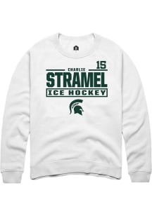 Charlie Stramel Rally Mens White Michigan State Spartans NIL Stacked Box Crew Sweatshirt