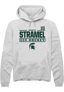 Charlie Stramel Rally Mens White Michigan State Spartans NIL Stacked Box Hooded Sweatshirt