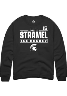 Charlie Stramel Rally Mens Black Michigan State Spartans NIL Stacked Box Crew Sweatshirt