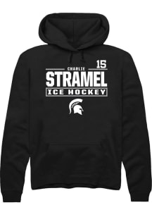 Charlie Stramel Rally Mens Black Michigan State Spartans NIL Stacked Box Hooded Sweatshirt