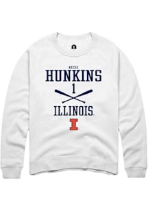 Reese Hunkins  Rally Illinois Fighting Illini Mens White NIL Sport Icon Long Sleeve Crew Sweatshir..