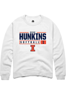 Reese Hunkins  Rally Illinois Fighting Illini Mens White NIL Stacked Box Long Sleeve Crew Sweatshi..